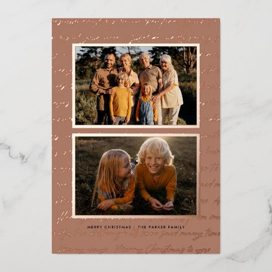 Together en Merry | Vijf nostalgische kerstfoto's Folie Feestdagenkaart (Voorkant)