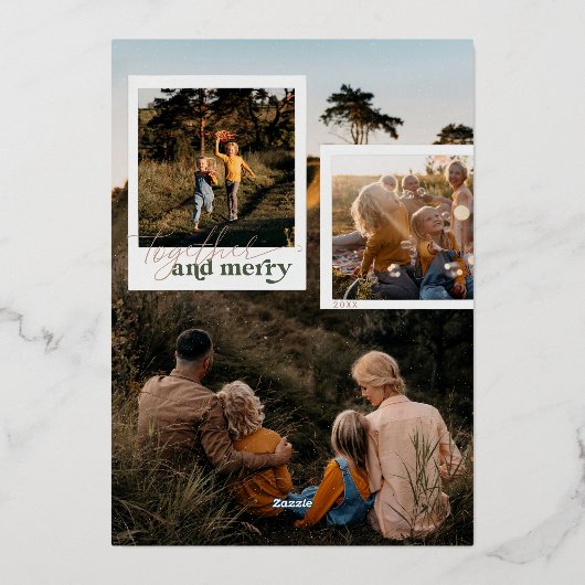 Together en Merry | Vijf nostalgische kerstfoto's Folie Feestdagenkaart (Achterkant)