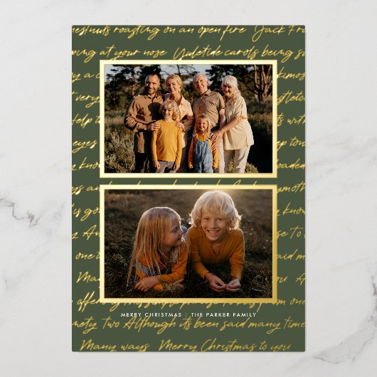 Together en Merry | Vijf nostalgische kerstfoto's Folie Feestdagenkaart (Voorkant)