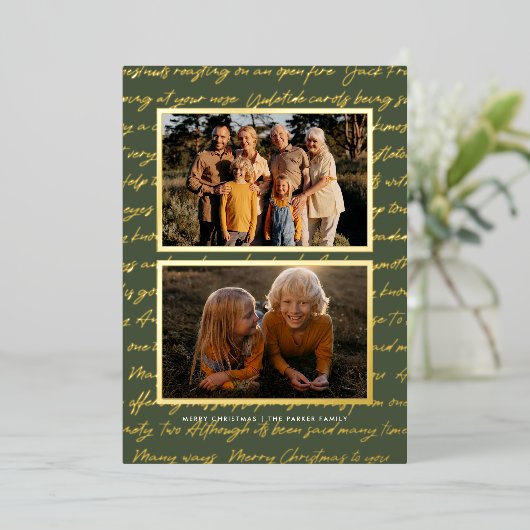 Together en Merry | Vijf nostalgische kerstfoto's Folie Feestdagenkaart (Staand Voorkant)