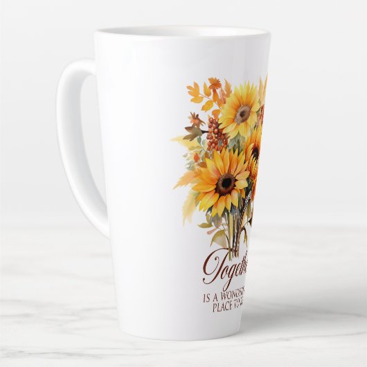 Together in Fall – Sunflowers, Leaves & Love Latte Mok (Linkerhoek)