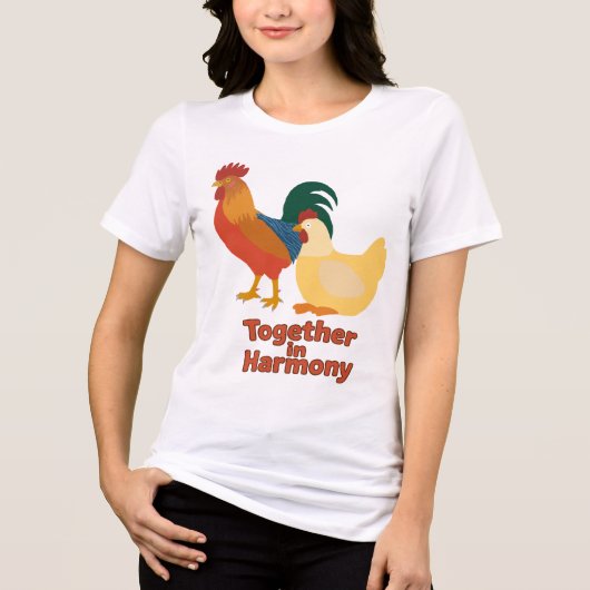 Together in Harmony – Peaceful Rooster and Hen Wom Tri-Blend Shirt (Voorkant)