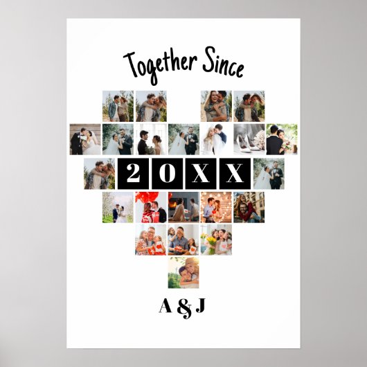 Together Since Year 22 Heart Photo Collage Couple Poster (Voorkant)