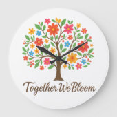 Together We Bloom Floral Wall Clock Grote Klok (Voorkant)