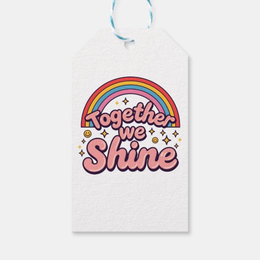 Together We Shine – Rainbow Retro Pride Quote Cadeaulabel (Achterkant)