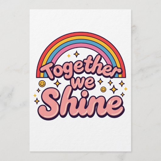 Together We Shine – Rainbow Retro Pride Quote Kaart (Voorkant)