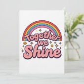 Together We Shine – Rainbow Retro Pride Quote Kaart (Staand voorkant)