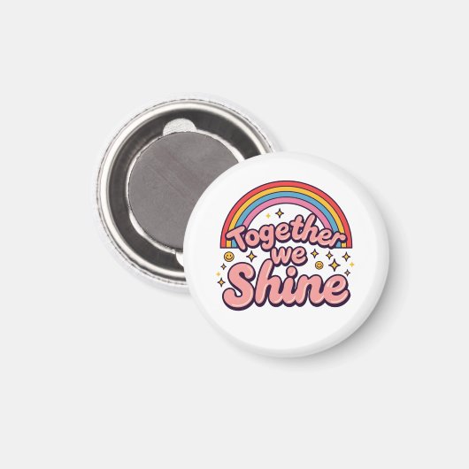Together We Shine – Rainbow Retro Pride Quote Magneet (Voorkant / Achterkant)