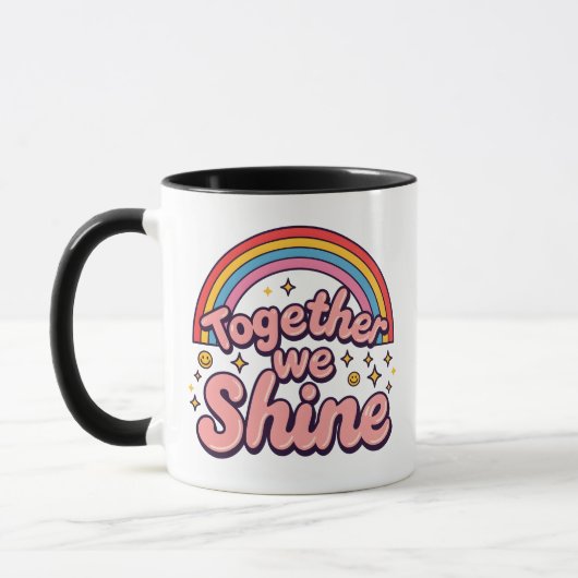 Together We Shine – Rainbow Retro Pride Quote Mok (Links)