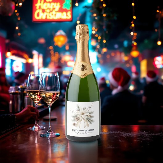 Togetherness Reimagined Elegant Poinsettia Sparkling Wijnetiket