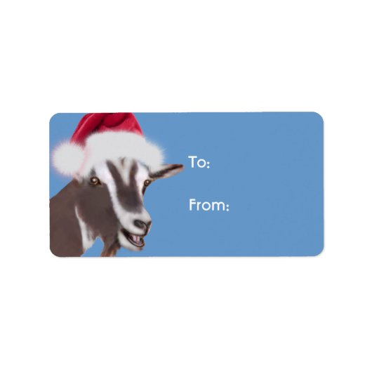 Toggenburg Goat Santa Goat met kerstcadeaus Label (Voorkant)