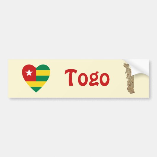 Togo Flag Heart + Map Bumpersticker (Voorkant)
