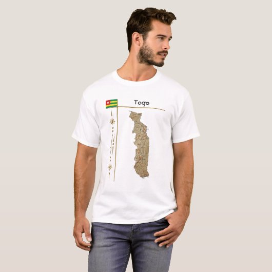 Togo Map + Vlag + Titel T-Shirt (Voorkant volledig)