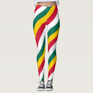 Togo National Flag Colors Diagonal Striped Leggings