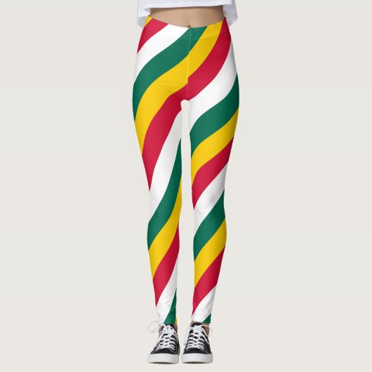 Togo National Flag Colors Diagonal Striped Leggings (Voorkant)