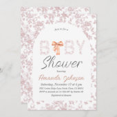Toile Arch Blush Pink Bow Floral Baby shower Kaart (Voorkant / Achterkant)