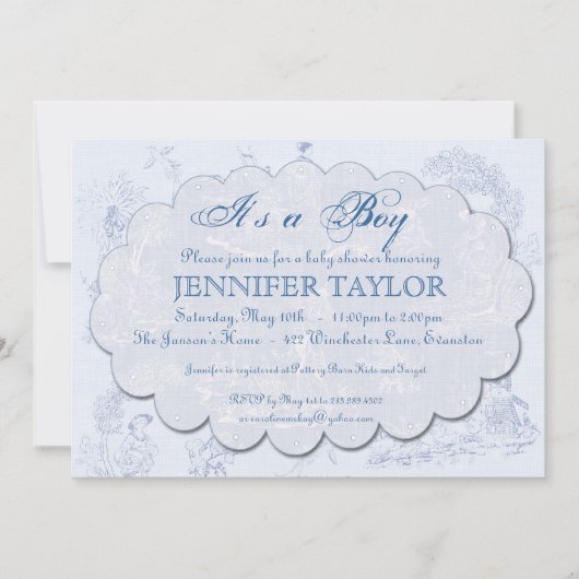  Toile Baby shower Invitation Blue Kaart (Voorkant)