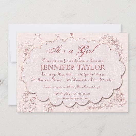  Toile Baby shower Invitation Roze Kaart (Voorkant)