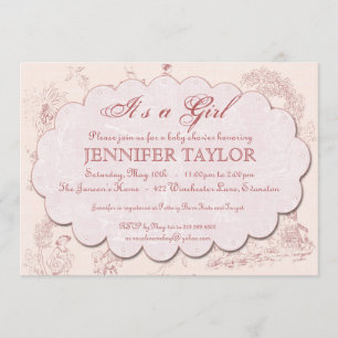  Toile Baby shower Invitation Roze Kaart