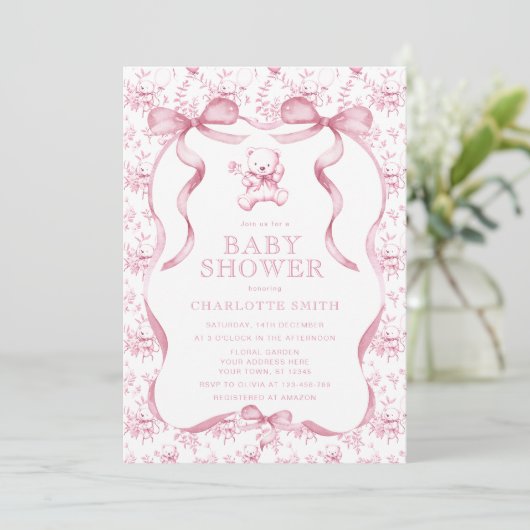 Toile Beer Roze Meisje Baby shower Kaart (Staand voorkant)