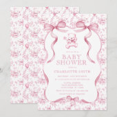 Toile Beer Roze Meisje Baby shower Kaart (Voorkant / Achterkant)