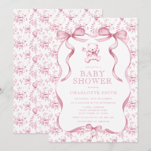 Toile Beer Roze Meisje Baby shower Kaart (Voorkant / Achterkant)