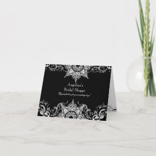 Toile Black in White Damask Swirl Wedding Invite Bedankkaart