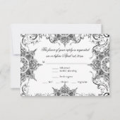 Toile Black n White Damask Swirl Wedding RSVP Card (Voorkant)