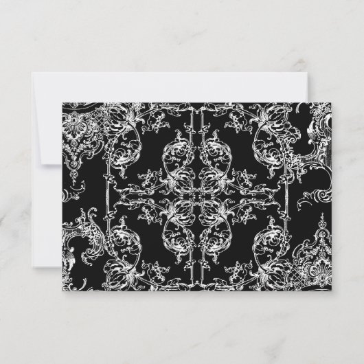 Toile Black n White Damask Swirl Wedding RSVP Card (Achterkant)