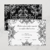 Toile Black n White Damask Swirl Wedding RSVP Card (Voorkant / Achterkant)