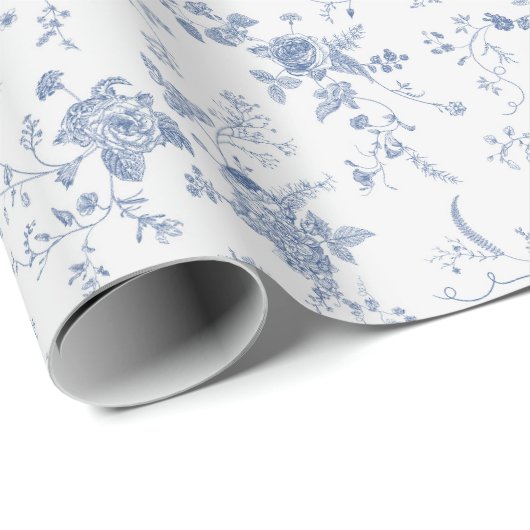 Toile  Blauw Bloemen Iets Blauw Geschenken Cadeaupapier (Rol Hoek)