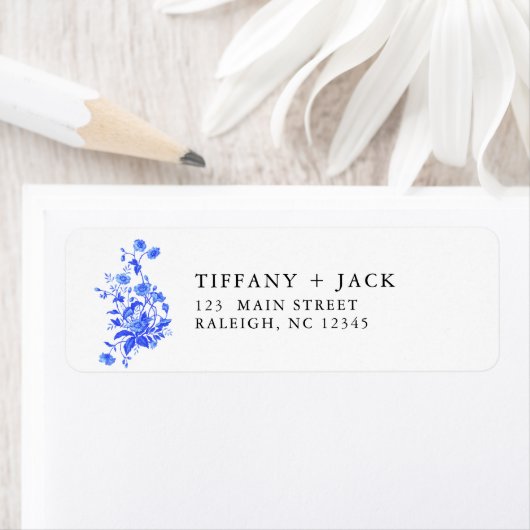  Toile Blauw Bloemen Retouradres Etiket (Insitu)