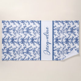 Toile Blauw en Wit Coquette Bow Wedding Party Strandlaken