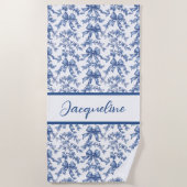 Toile Blauw en Wit Coquette Bow Wedding Party Strandlaken (Voorkant)