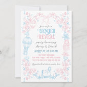 Toile Blauw Roze Classic Speelgoed Bloemen Geslach Kaart (Voorkant)