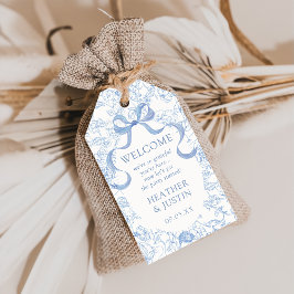 Toile Blauwe Strik Bloemige Trouw Welkom Cadeau La Cadeaulabel