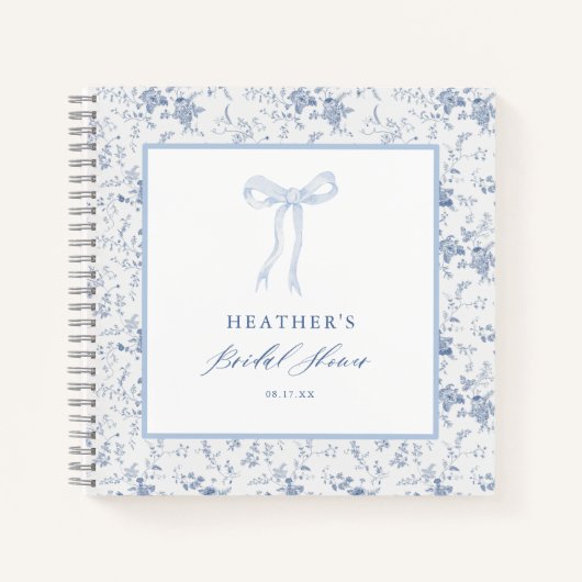 Toile Blauwe Strik Bruidsfeest Gastboek Notitieboek (Voorkant)