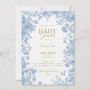 Toile Bloemen Blauwe Baby Shower Kaart