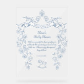 Toile  bloemenblauw Baby shower Welkom Acryl Bord (Voorkant)
