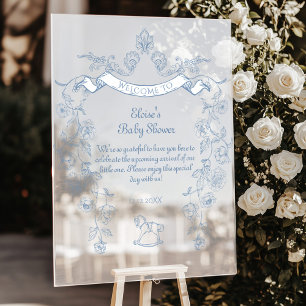 Toile bloemenblauw Baby shower Welkom Acryl Bord