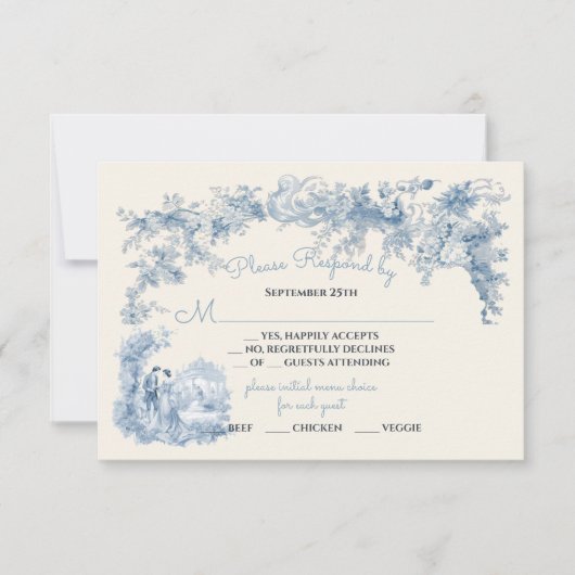 Toile Bloemenchateau Bruiloft RSVP Kaart (Voorkant)