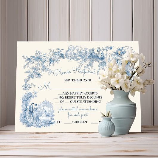 Toile Bloemenchateau Bruiloft RSVP Kaart