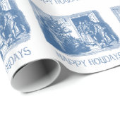 Toile Blue Antiek Kerstmis Cadeaupapier (Rol Hoek)