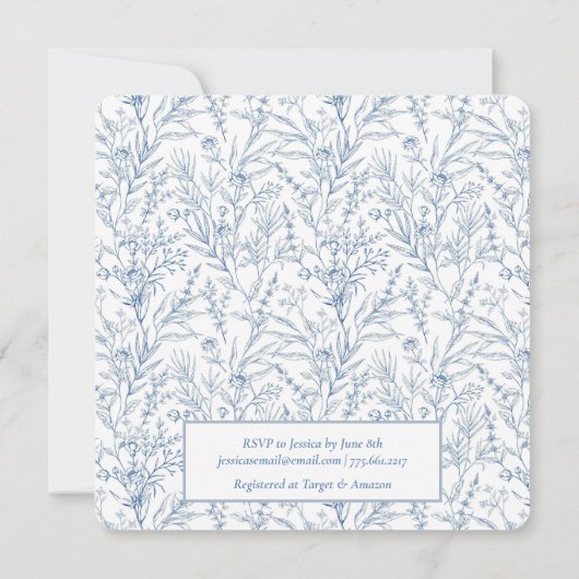 Toile Blue Botanical Line getrokken Baby shower Kaart (Achterkant)