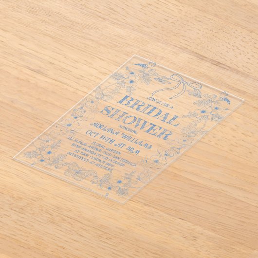 Toile Blue Bow Bruids Douche Uitnodiging (Laagn)