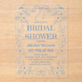 Toile Blue Bow Bruids Douche Uitnodiging (Voorkant)