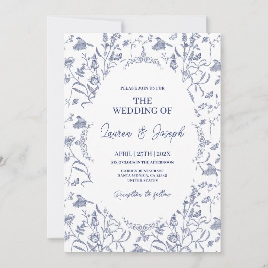 Toile Blue bruiloft Kaart (Voorkant)