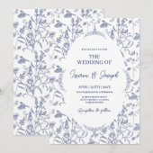 Toile Blue bruiloft Kaart (Voorkant / Achterkant)