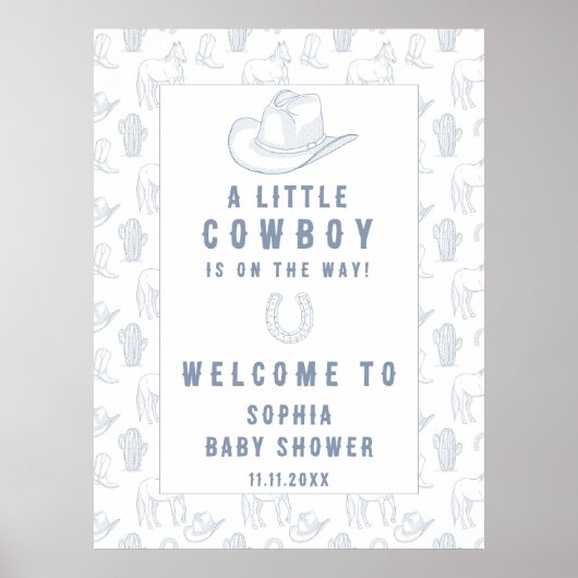 Toile Blue Cowboy Welkom baby shower Poster (Voorkant)
