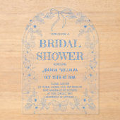 Toile Blue Floral Bow Vrijgezellenfeest Acryl Uitnodigingen (Voorkant)